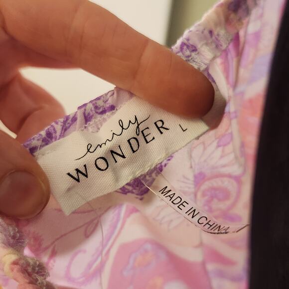 EMILY WONDER NWT Off-Shoulder Pink Patchwork Midi Dress, Women's Size Large - Picture 12 of 13